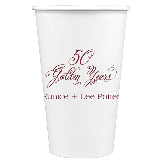 Elegant 50 Golden Years Paper Coffee Cups